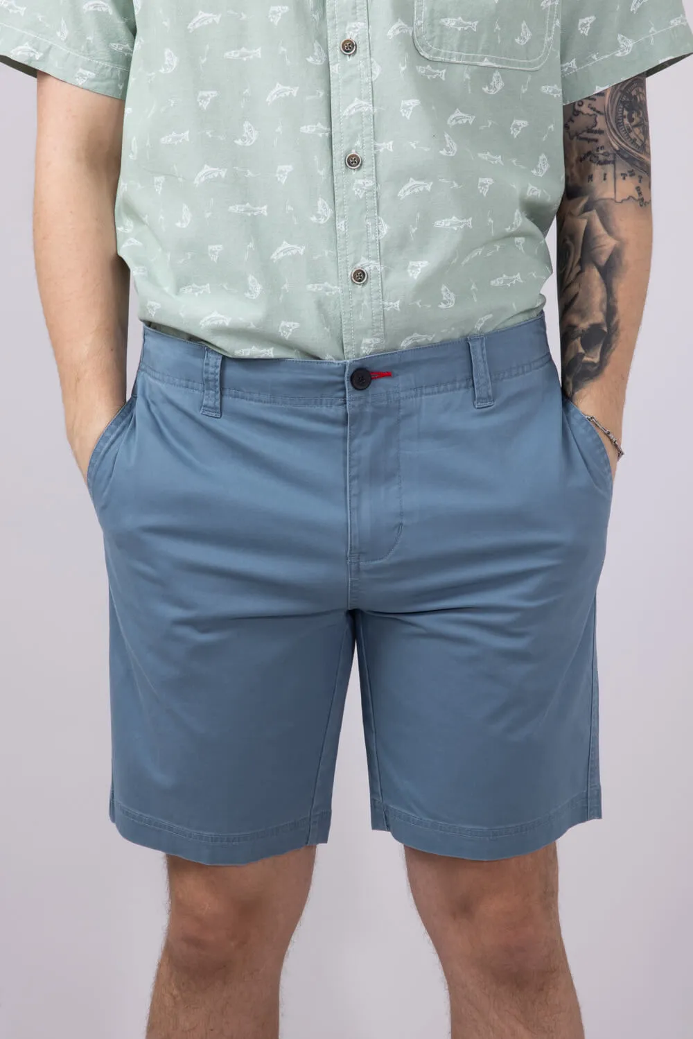 1897 Legends 9” Heavy Washed Twill Flat Front Shorts for Men in Blue | 5GLL1223-MALIBUBLUE
