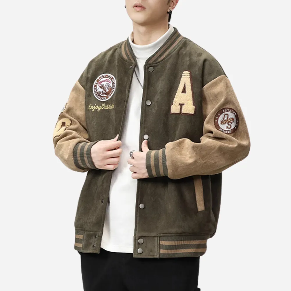 3D Flocked Badge Baseball Jacket