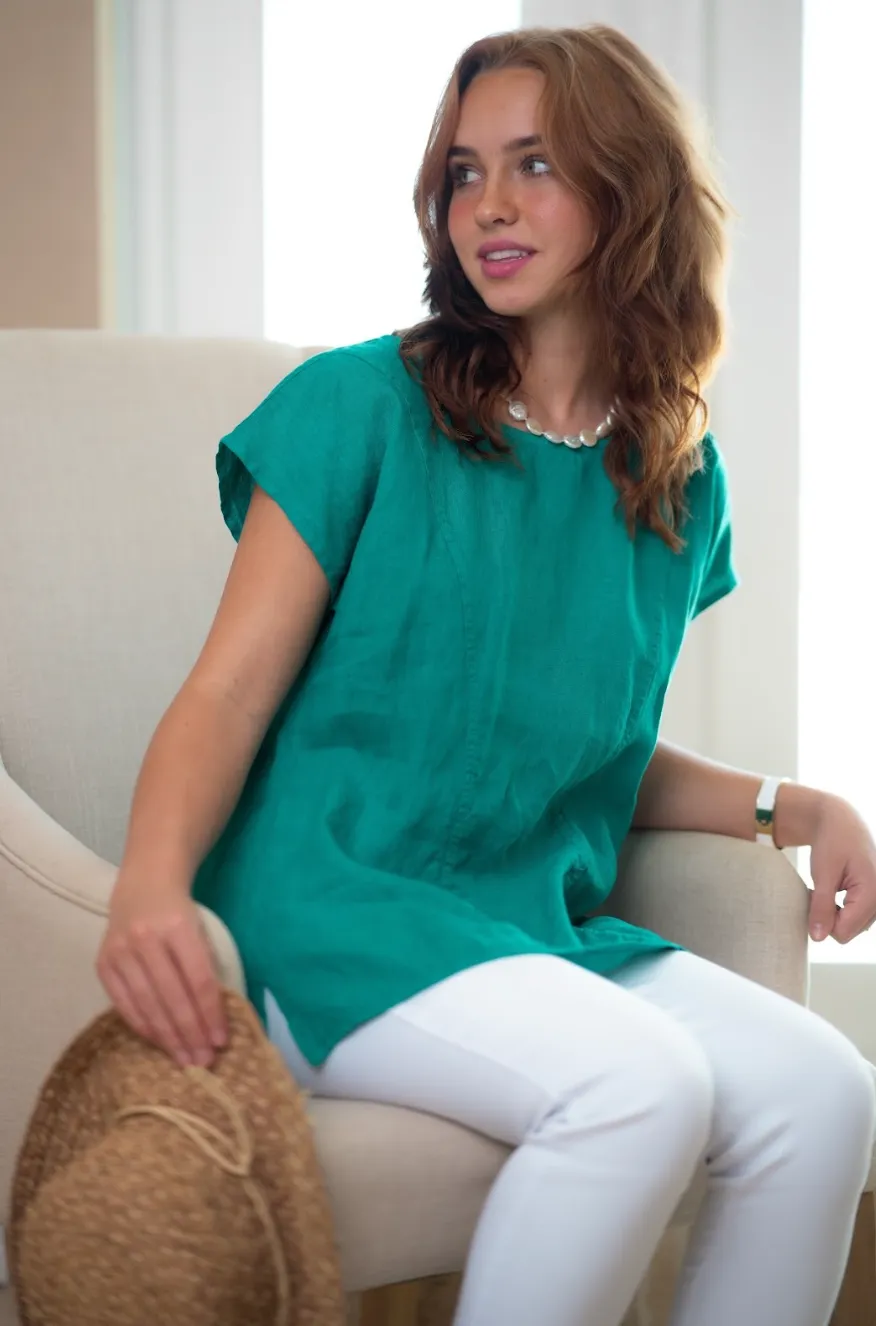 Adele Short Sleeve Linen Top | Resort Wear Top