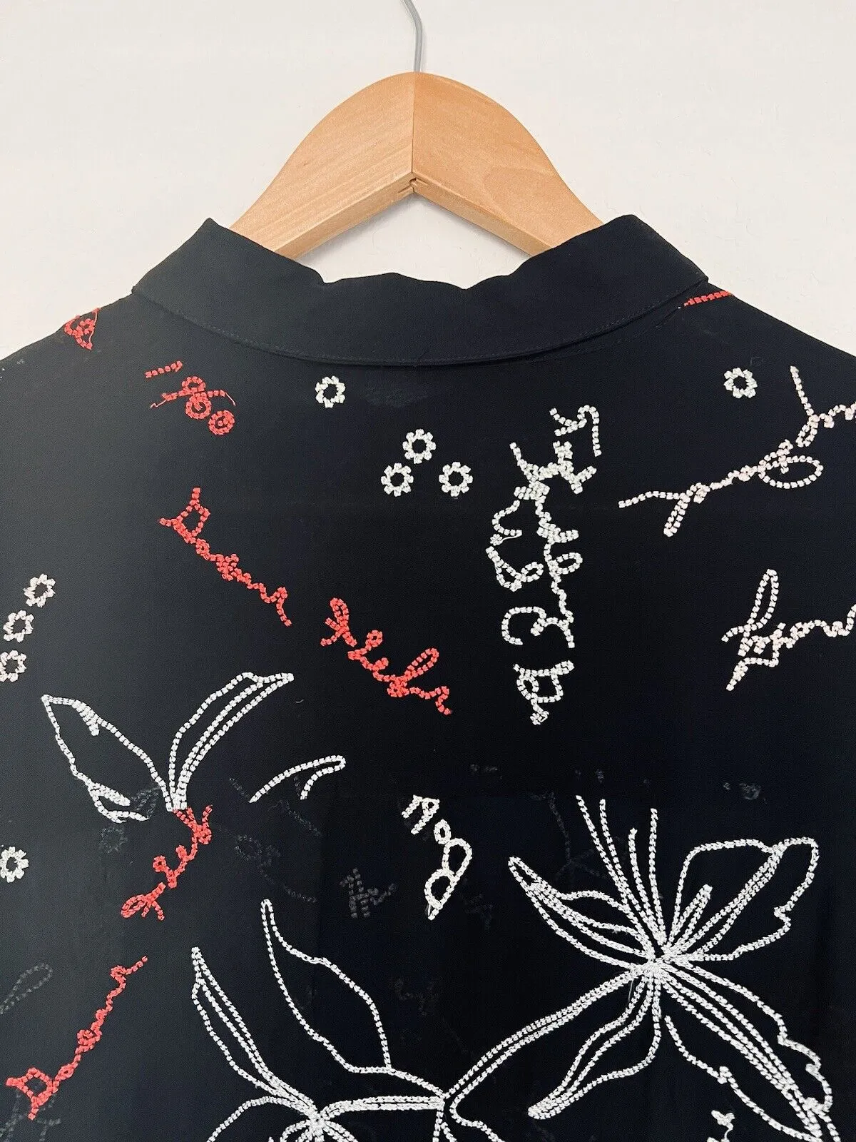ALLSAINTS Kyra Embroidered Blouse Sz M Black Lightweight Sheer Button Down