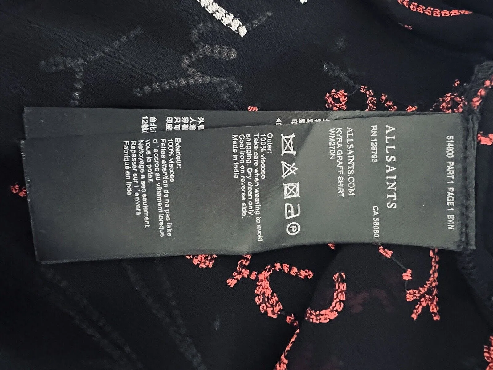 ALLSAINTS Kyra Embroidered Blouse Sz M Black Lightweight Sheer Button Down