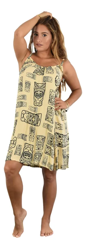 Aloha Royale - Bali Dress - Short -  Tiki Fabric - Crème and Black