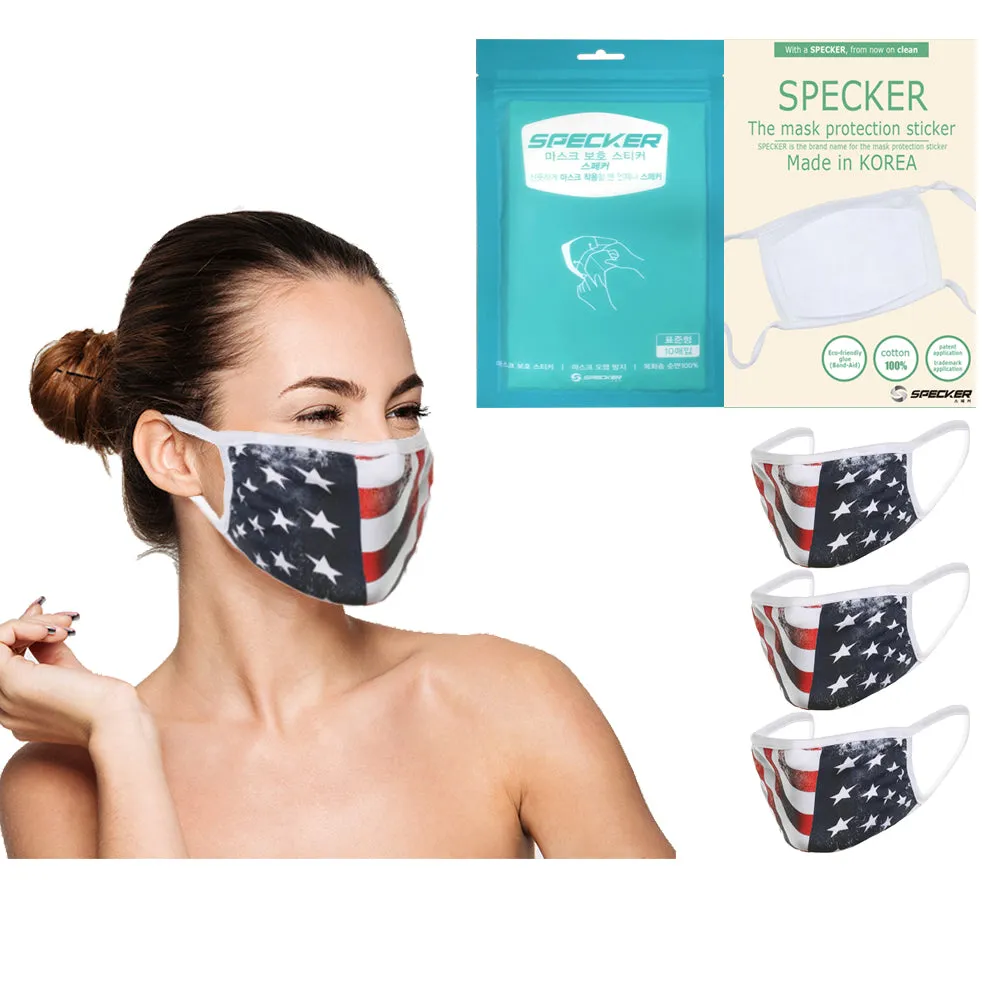 Amba7 Reusable Breathable Cloth Face Mask - Machine Washable, Non-Surgical Double Layer Anti-Dust Protection, Unisex - For Home, Office, Travel, Camping or Cycling (USA Flag Design 3-Pack With Filters (30 PCS)) In Stock