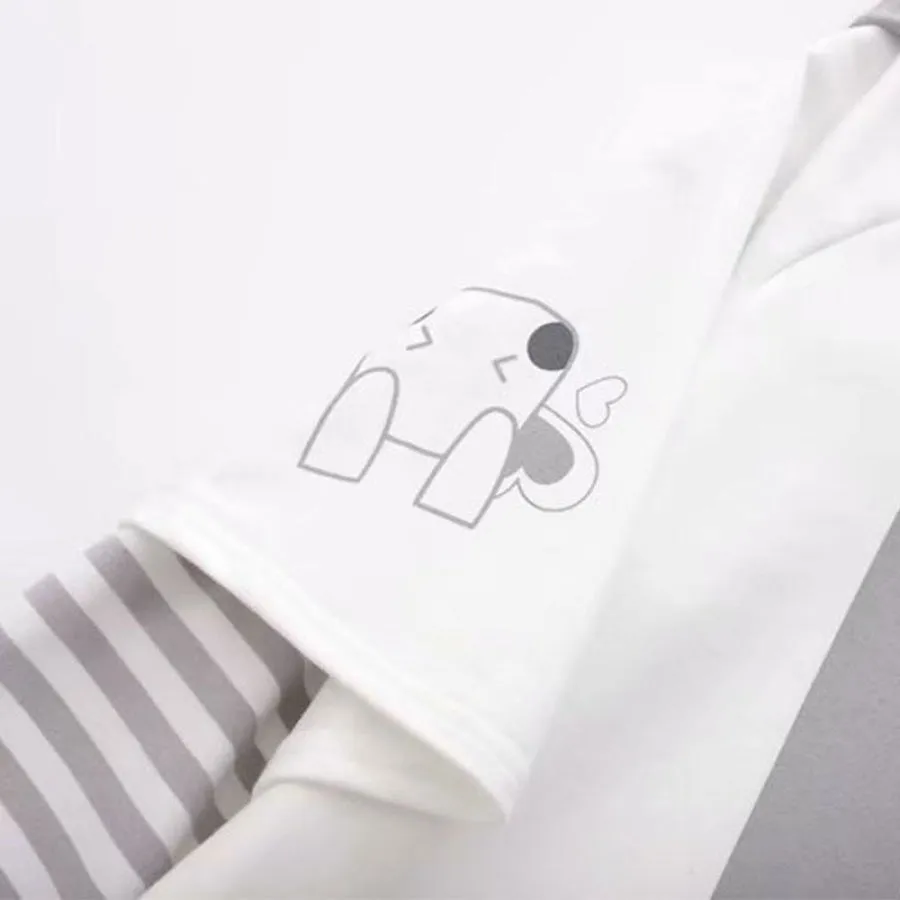 BABY Letter Cartoon Print Stripe Tassels Drawstring False Two-piece Hoodie J30035