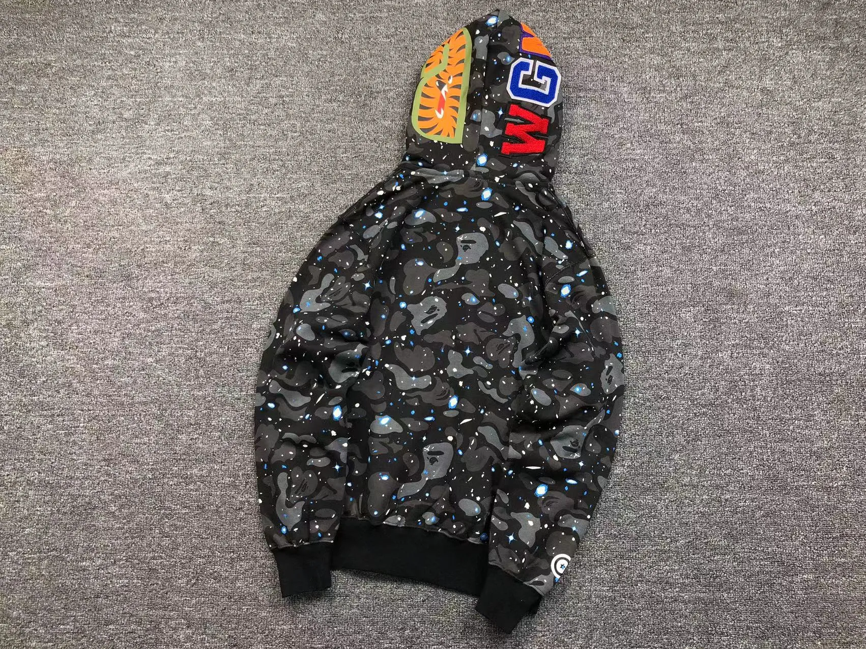 BAPE SPACE CAMO DOUBLE SHARK FULL ZIP HOODIE BLACK