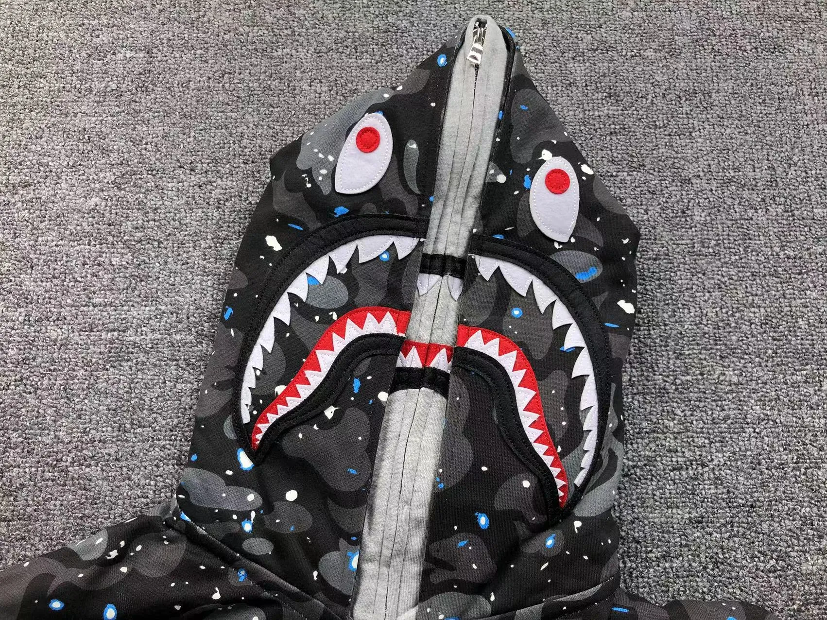 BAPE SPACE CAMO DOUBLE SHARK FULL ZIP HOODIE BLACK