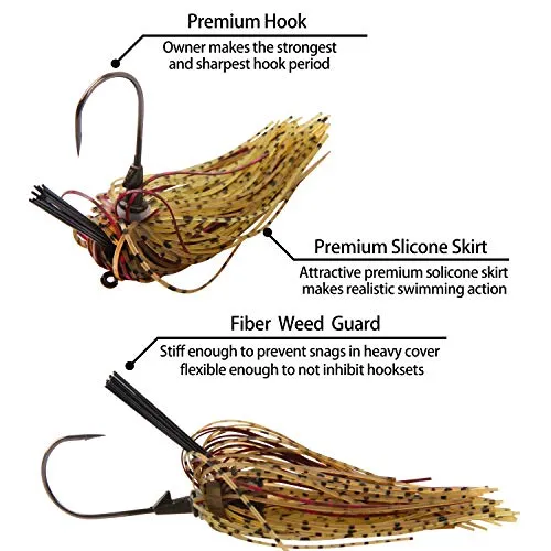 Bass Weedless Football Jig - 6pcs Flipping Jig Silicon Rubber Skirt for Bass Artificial Baits Fishing Lure Kit 1/4oz-3/8oz
