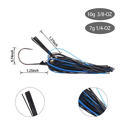 Bass Weedless Football Jig - 6pcs Flipping Jig Silicon Rubber Skirt for Bass Artificial Baits Fishing Lure Kit 1/4oz-3/8oz
