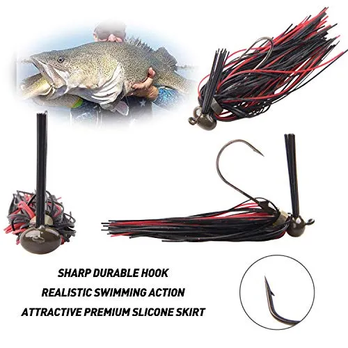 Bass Weedless Football Jig - 6pcs Flipping Jig Silicon Rubber Skirt for Bass Artificial Baits Fishing Lure Kit 1/4oz-3/8oz