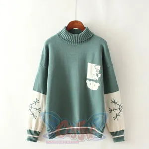 Bear Snowflake Pattern Sweater Winter High Collar Kintted Sweater J30009