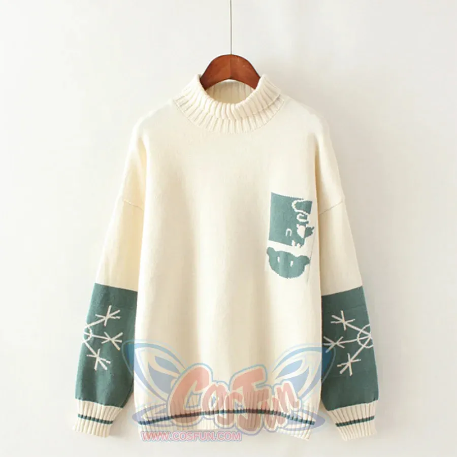 Bear Snowflake Pattern Sweater Winter High Collar Kintted Sweater J30009