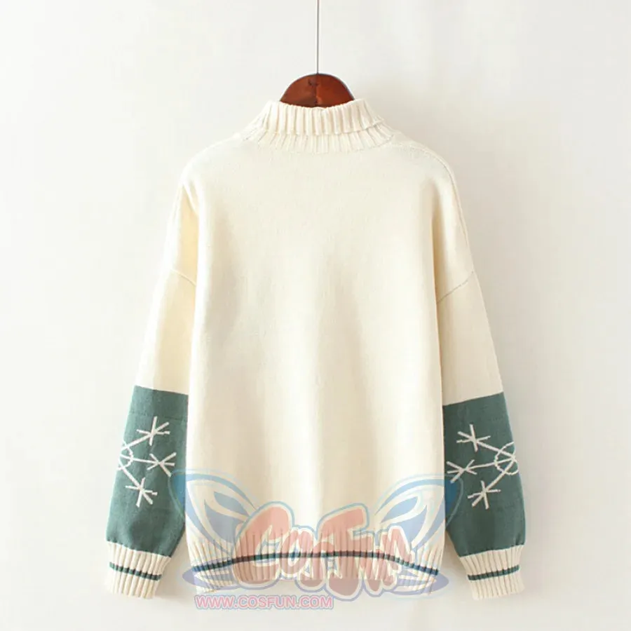 Bear Snowflake Pattern Sweater Winter High Collar Kintted Sweater J30009