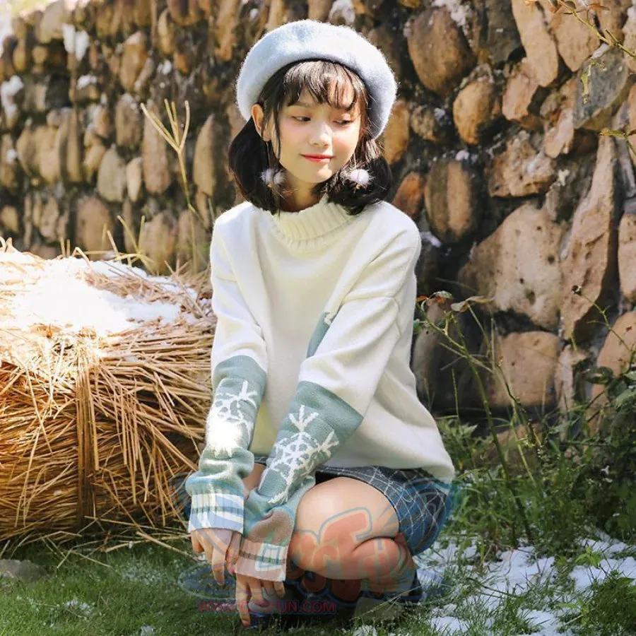 Bear Snowflake Pattern Sweater Winter High Collar Kintted Sweater J30009