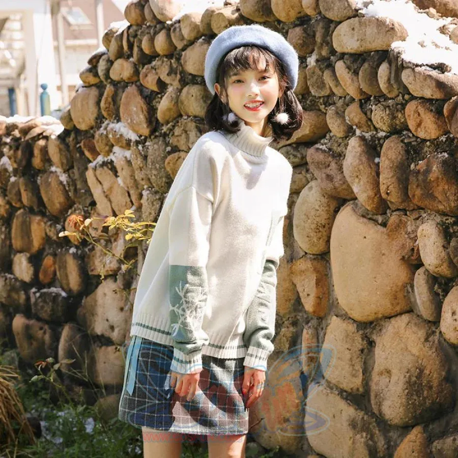 Bear Snowflake Pattern Sweater Winter High Collar Kintted Sweater J30009