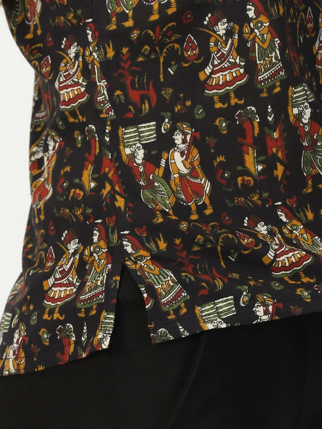 Black Kalamkari Print Cotton Tank Top