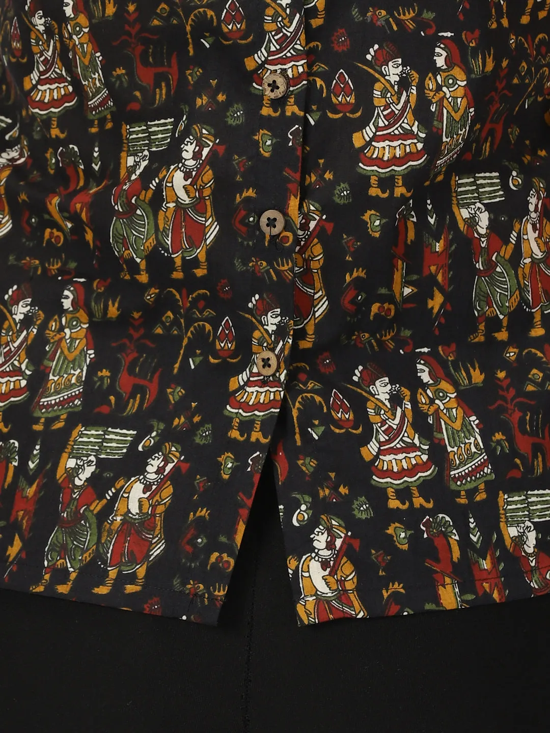 Black Kalamkari Print Cotton Tank Top