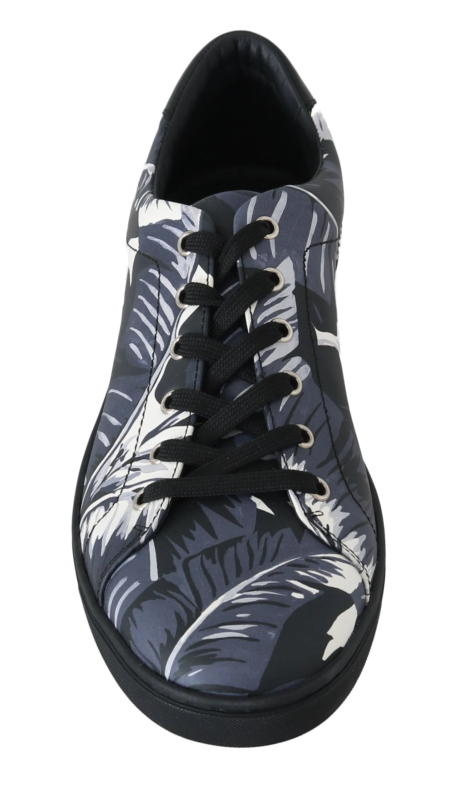Black Leaf Print Leather Casual Gym Sneakers