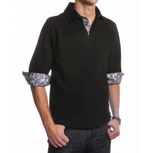 Black Paisley Mens Slim Fit Polo Shirts - 100% Soft Cotton - Tailored Comfortable Fit