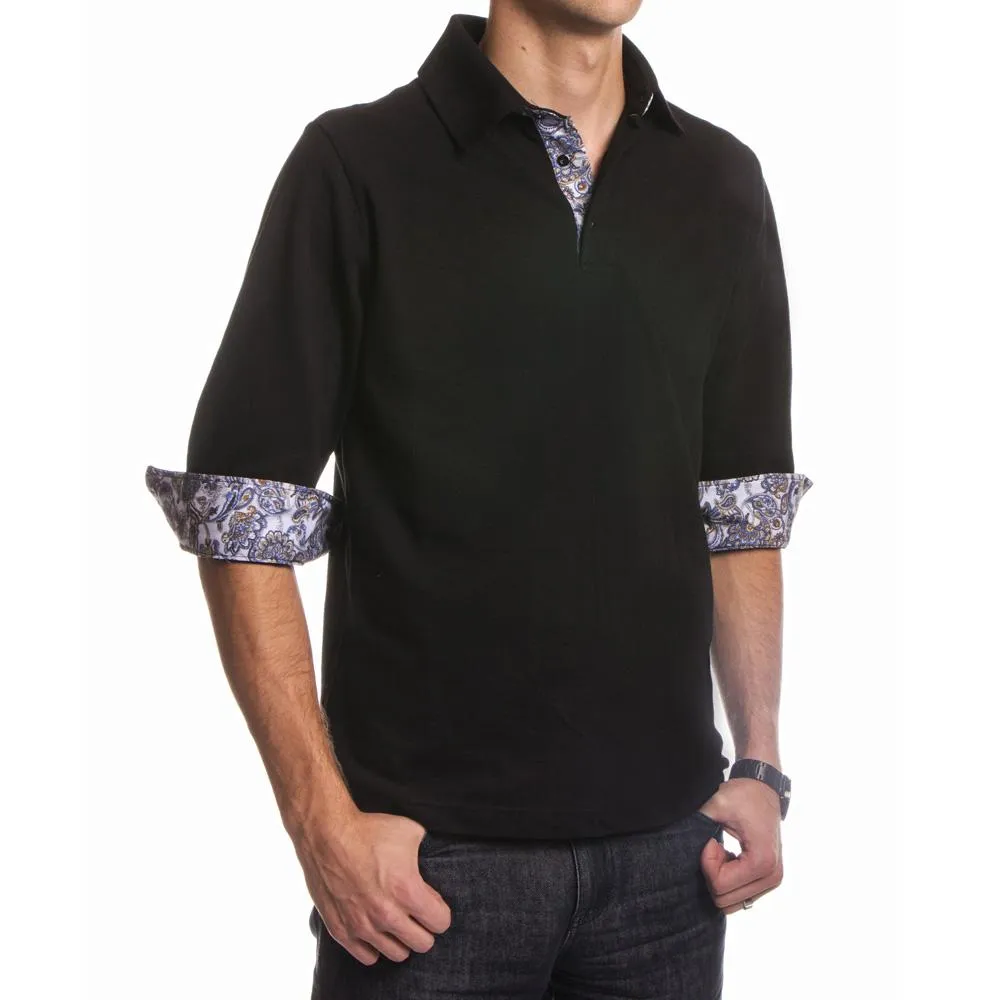 Black Paisley Mens Slim Fit Polo Shirts - 100% Soft Cotton - Tailored Comfortable Fit