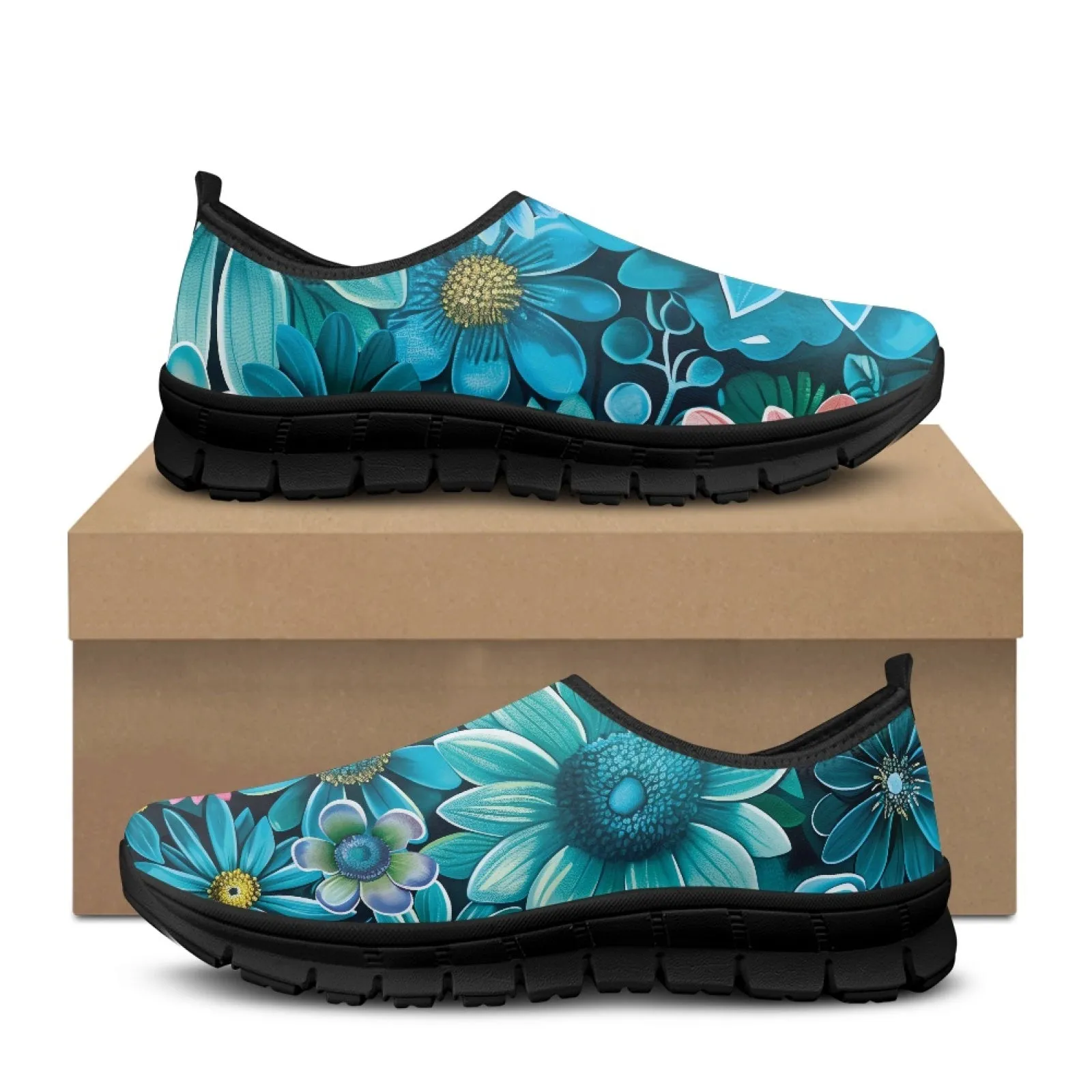 Blue Floral Low-Cut Casual Shoes
