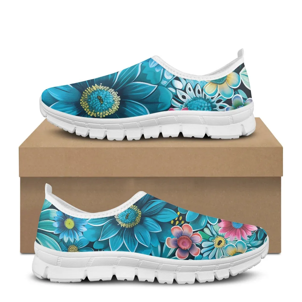 Blue Floral Low-Cut Casual Shoes