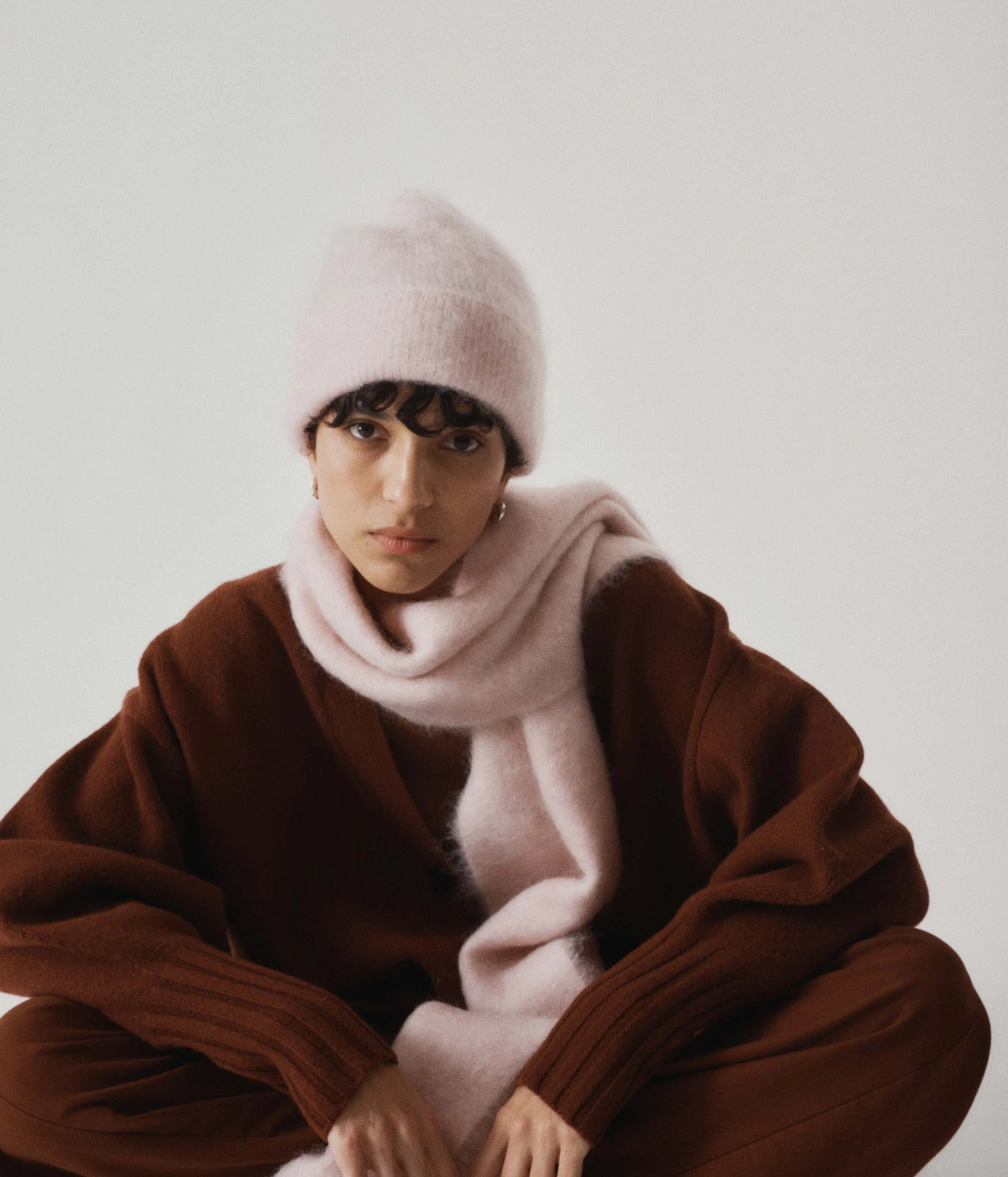 Brushed Mohair Beanie in Blush