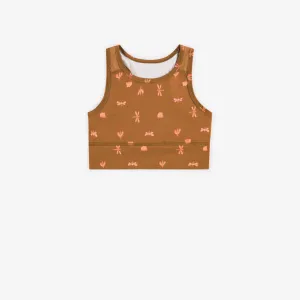 Camisole courte brune à motifs en polyester, enfant || Brown patterned tank top in polyester, child