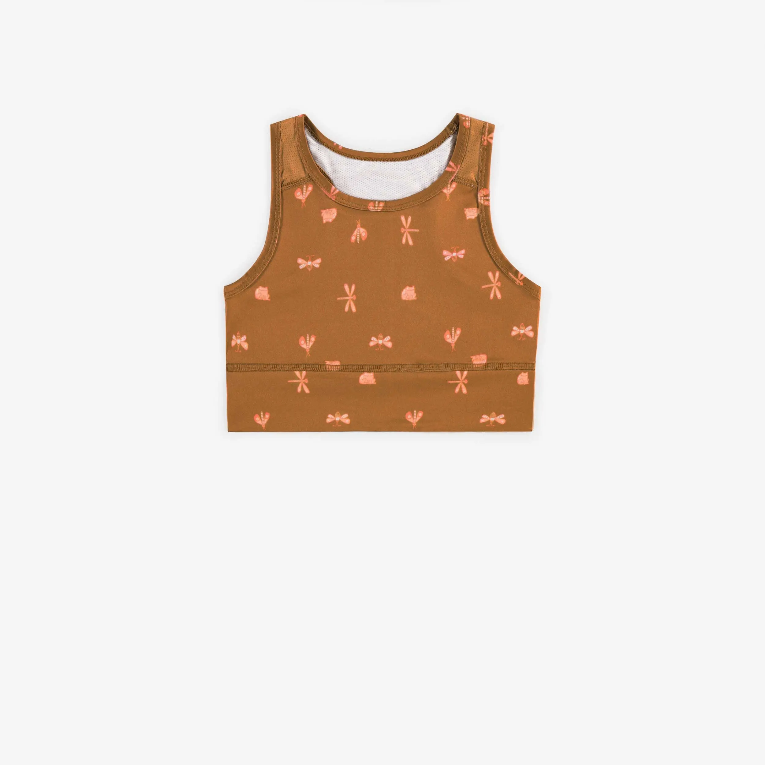 Camisole courte brune à motifs en polyester, enfant || Brown patterned tank top in polyester, child