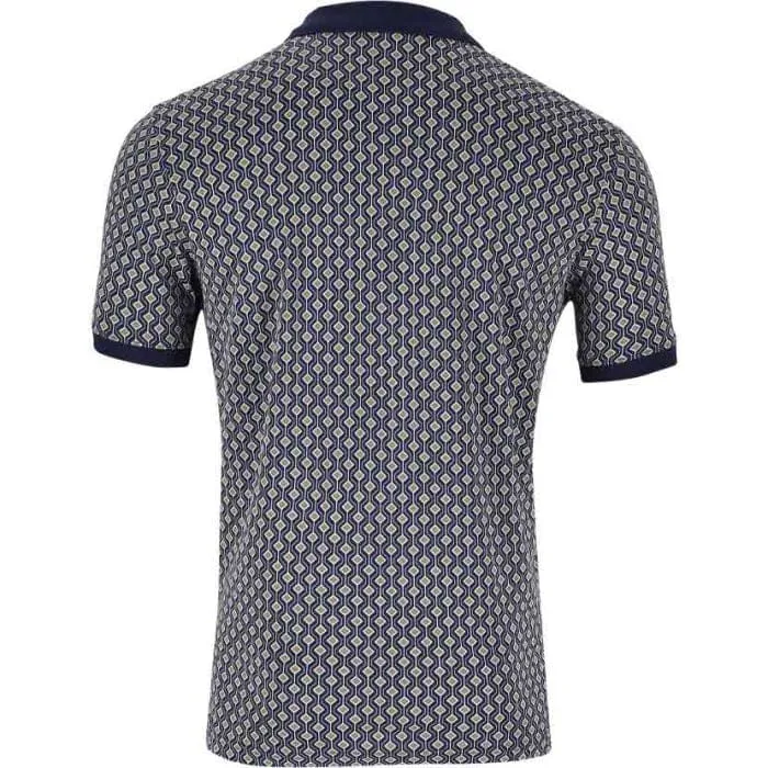 Carducci Yarn Dyed Strip Mercerised Golfer Mens Navy/Multi