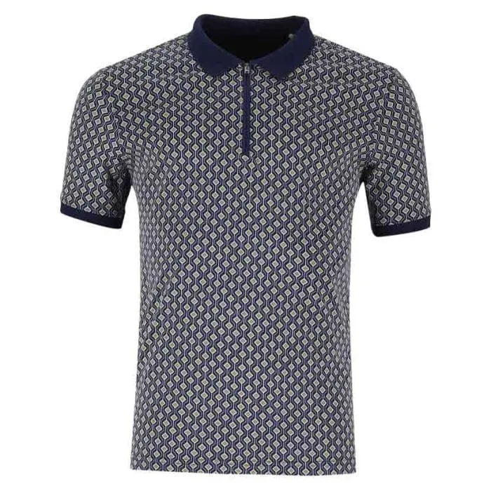 Carducci Yarn Dyed Strip Mercerised Golfer Mens Navy/Multi