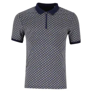 Carducci Yarn Dyed Strip Mercerised Golfer Mens Navy/Multi