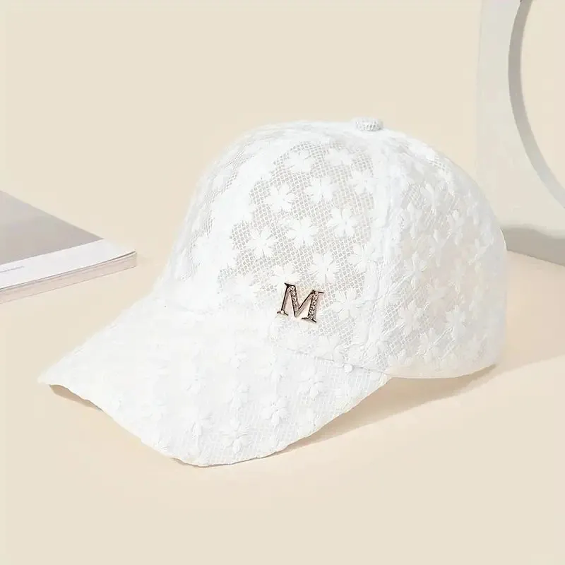 Casquette femme luxe chic été 2025 / Stylish Lace Baseball Cap - Flower Breathable Snapback Mom Hat For Adults!
