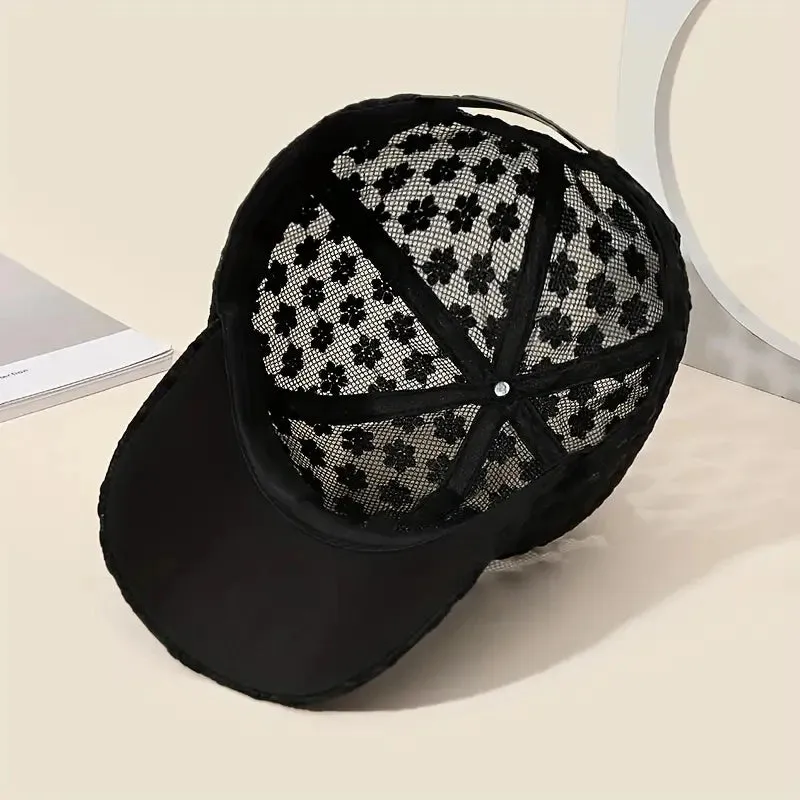 Casquette femme luxe chic été 2025 / Stylish Lace Baseball Cap - Flower Breathable Snapback Mom Hat For Adults!