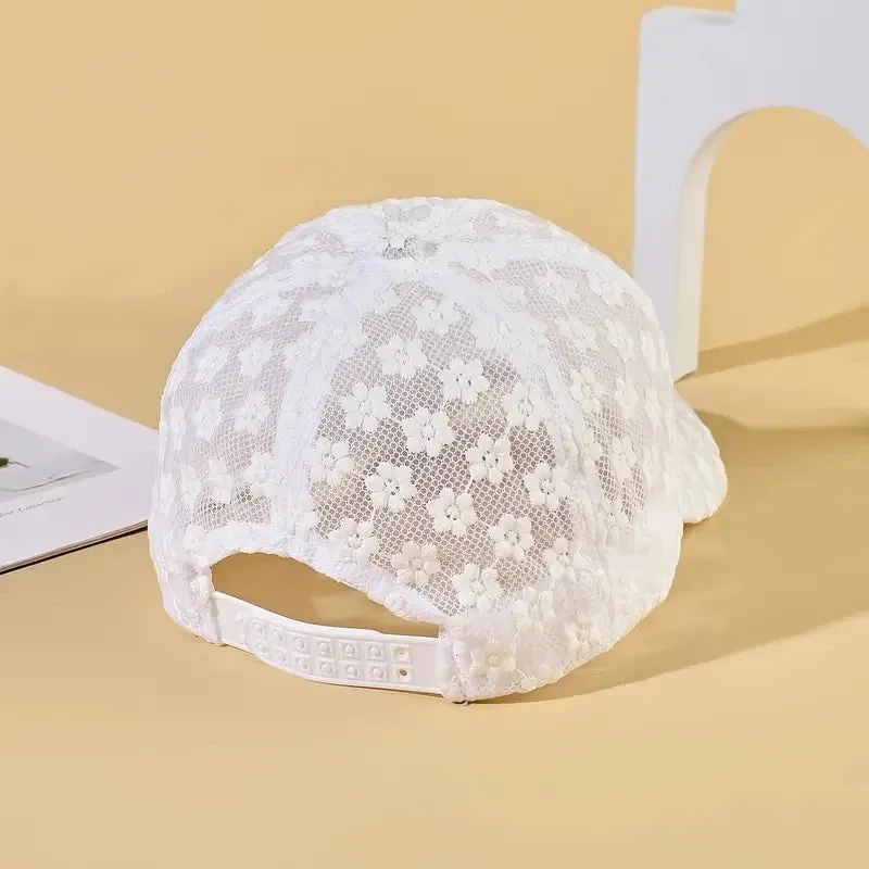 Casquette femme luxe chic été 2025 / Stylish Lace Baseball Cap - Flower Breathable Snapback Mom Hat For Adults!