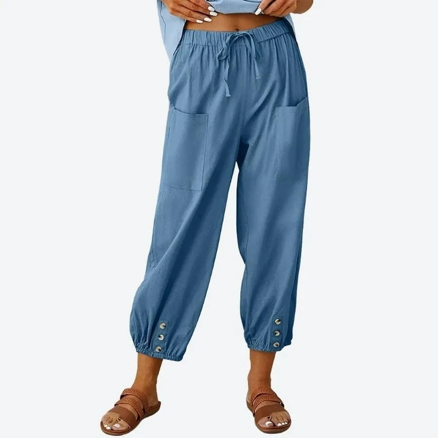 Casual Loose-Fit Drawstring Ankle Pants
