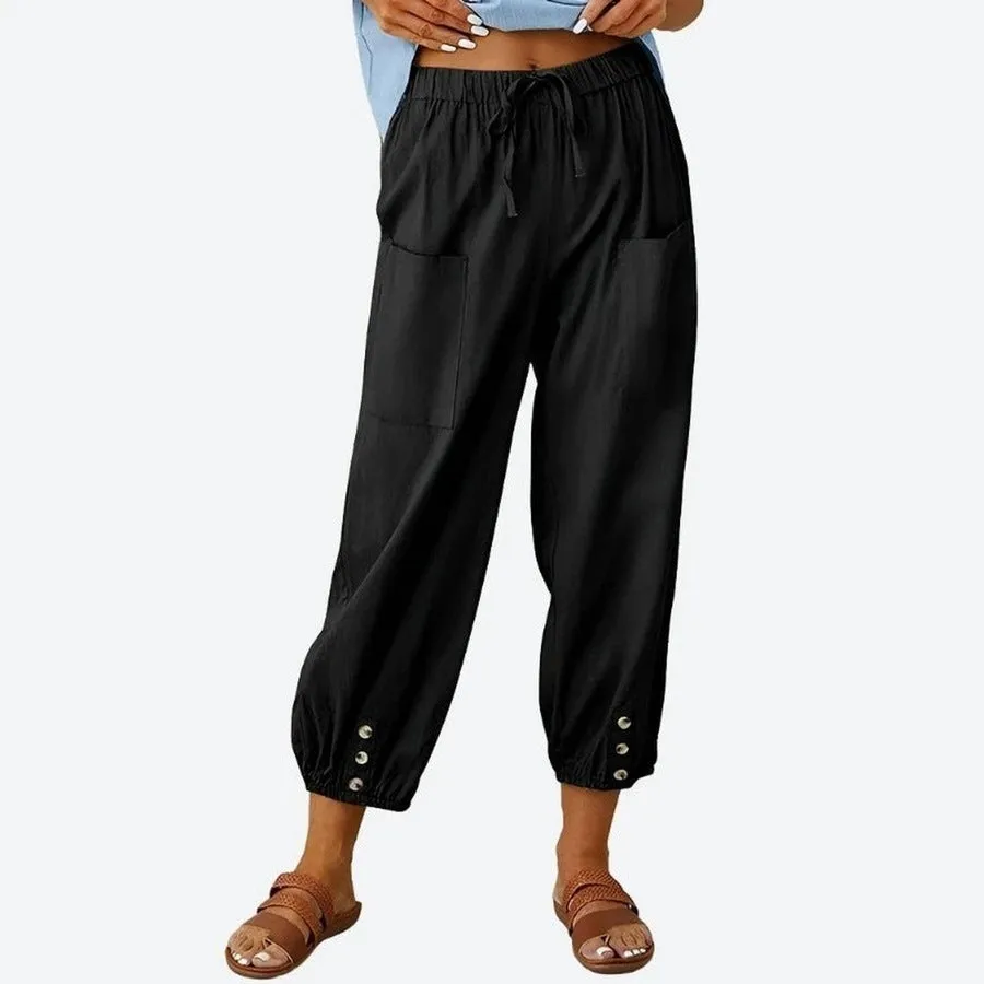 Casual Loose-Fit Drawstring Ankle Pants