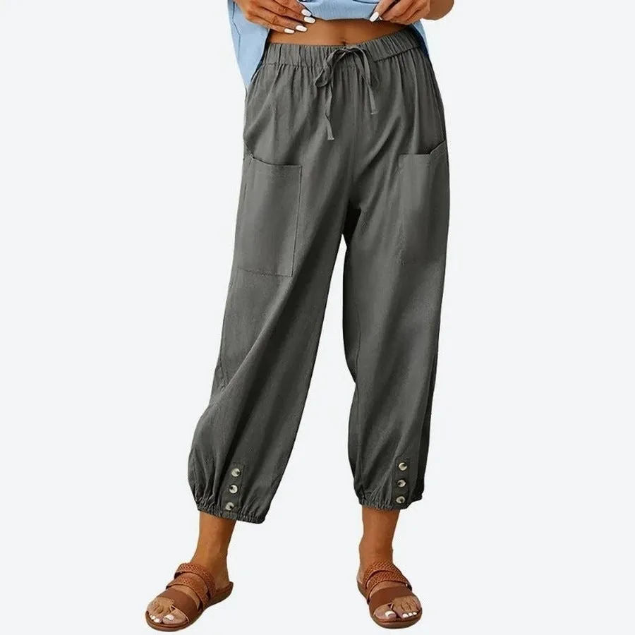 Casual Loose-Fit Drawstring Ankle Pants