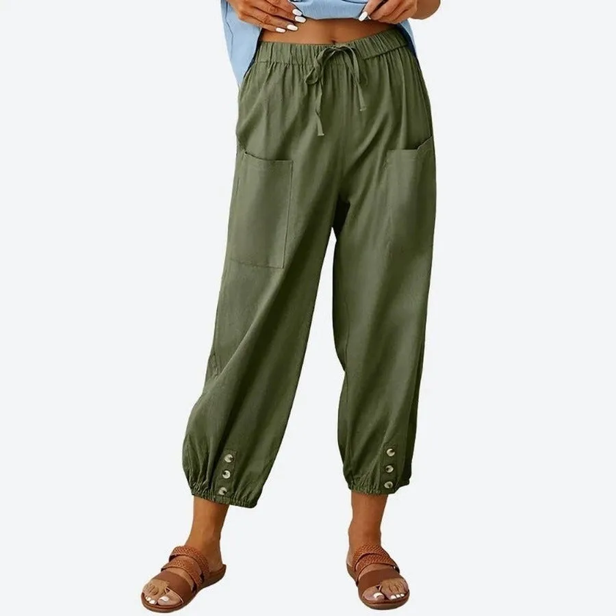 Casual Loose-Fit Drawstring Ankle Pants