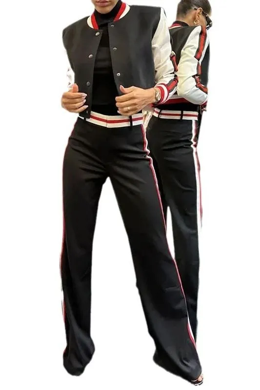 Casual Striped Short Baseball Suit