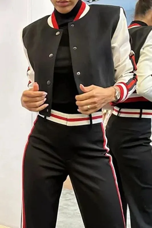 Casual Striped Short Baseball Suit