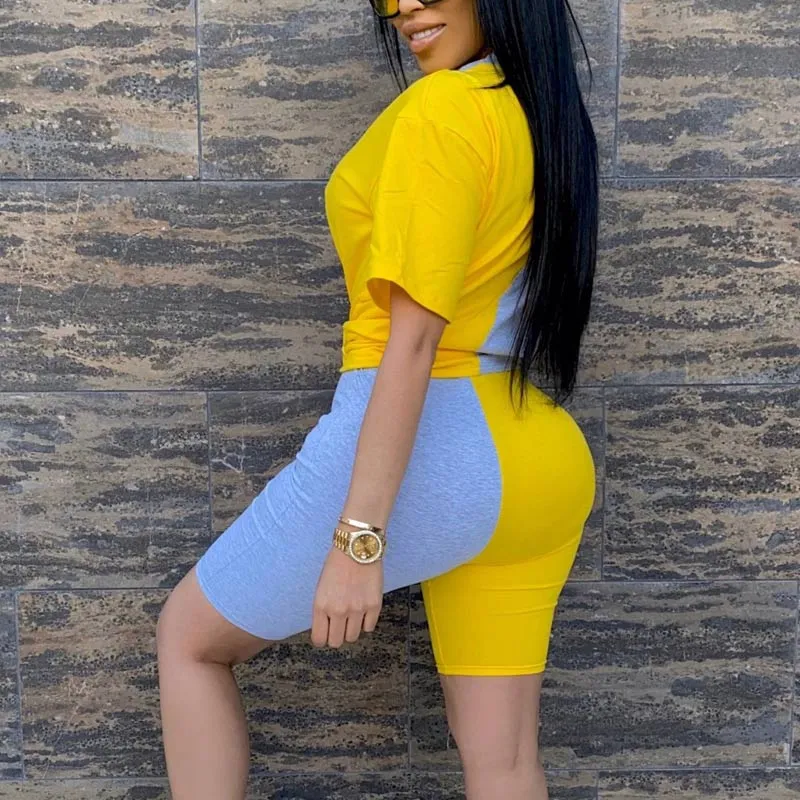 Colorblock Short Sleeve Sports Set