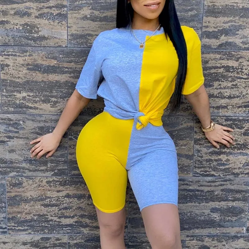 Colorblock Short Sleeve Sports Set