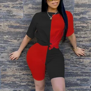 Colorblock Short Sleeve Sports Set