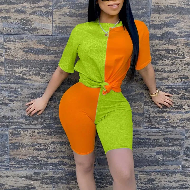Colorblock Short Sleeve Sports Set