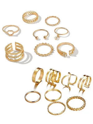 Combo of 16 Pcs Crystal Drop Heart Multi Designs Ring Set
