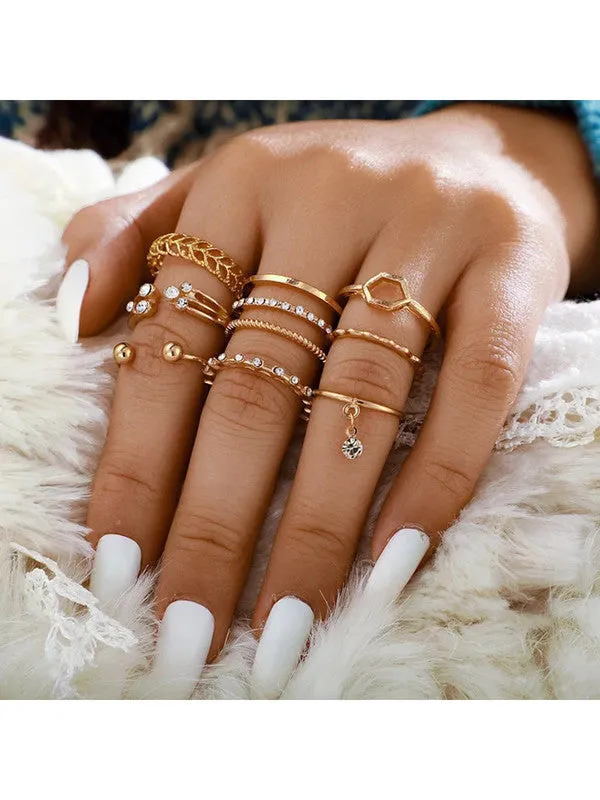 Combo of 16 Pcs Crystal Drop Heart Multi Designs Ring Set