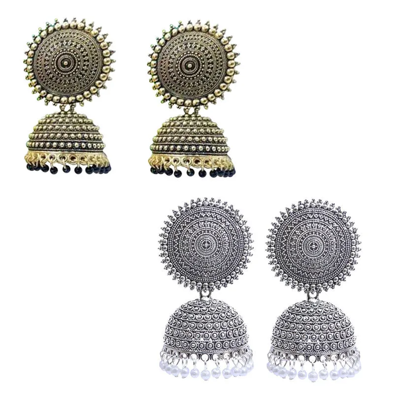 Combo of 2 Silver and Black Pearls Drop Dome Shape Jhumki