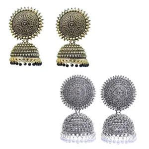 Combo of 2 Silver and Black Pearls Drop Dome Shape Jhumki