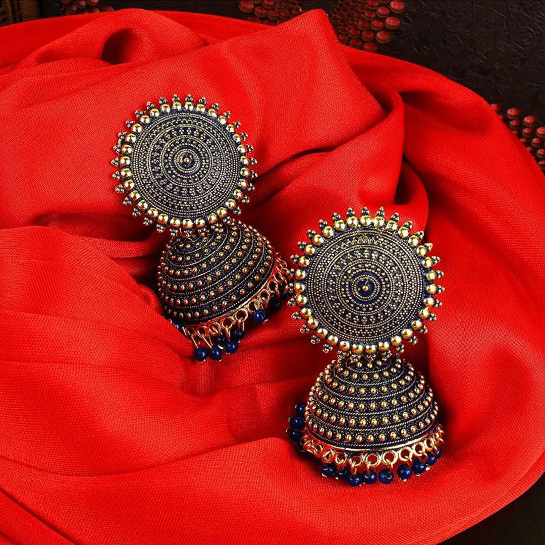 Combo of 2 Silver and Black Pearls Drop Dome Shape Jhumki