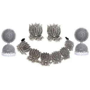 Combo of Lotus Jewelry Set and Dome Shape Jhumki